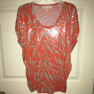 Orange & Beige Zebra Print Sequin Casual/Party Top